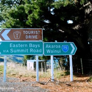 Signboards along the way from Christchurch to Akaroa